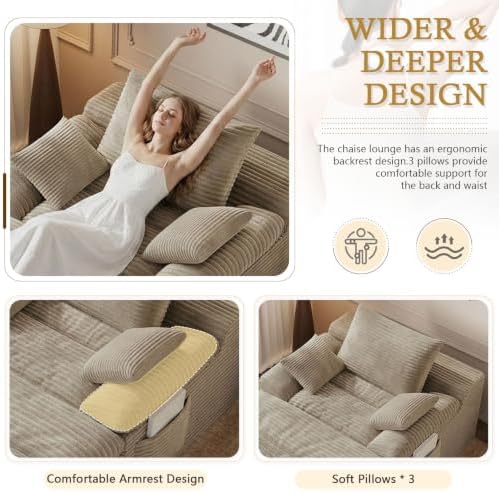 65" Oversized Chaise Lounge Chair Indoor, Chaise Lounge Chair Double Lay...