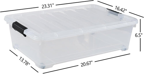 4-Pack 25 Quart Under Bed Plastic Storage Bins, Clear Under Bed Storage Box Container with Wheels
