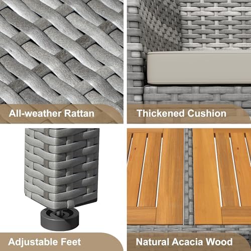 Devoko 7 PCS Acacia Wood Patio Dining Set, Gray Rattan