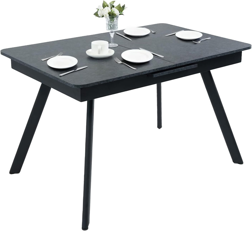 Extendable Dining Table 47-59 Inch - Space-Saving Slide-Out Design, Black Lav...