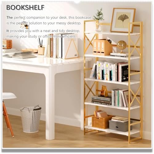 4NM 5 Tiers No Assembly Book Shelves, 51.2" H Folding Bookshelf Bookcase...