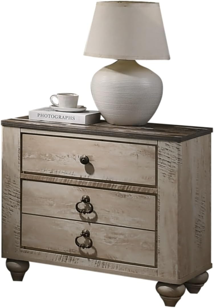 Contemporary Patched Top 3-Drawer Nightstand, Antique Brown ﻿,for Small Spaces
