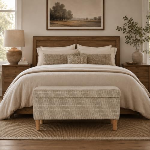 HomePop Malmo 36" Storage Bench - Tan Geometric Pattern