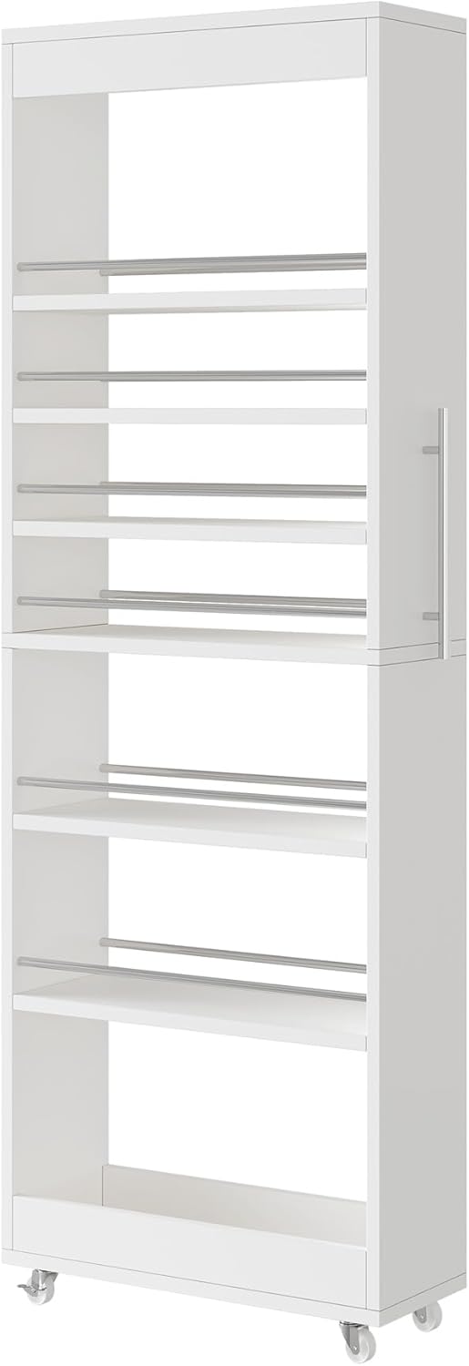 Tribesigns 73" Tall Slim Storage Cart on Wheels, 7-Tier Narrow Pantry Cabinet, Rolling Skinny Spice Rack Organizer Next to Fridge, Wooden Pull-Out Storage Shelf for Kitchen Small Spaces, White