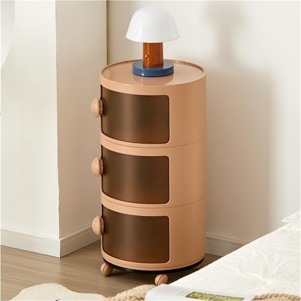 Modern 3/4 Tier Round Bedside Table with Wheels, Stackable Nightstand, Compac...