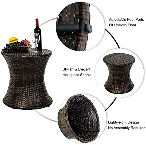 Sundale Outdoor Wicker Small Side Table Patio Rattan End Table