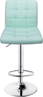 Leopard Modern Square PU Leather Adjustable Bar Stools with Back, Square Back Bar Stools Set of 2,Counter Height Swivel Stool (Mint Green)