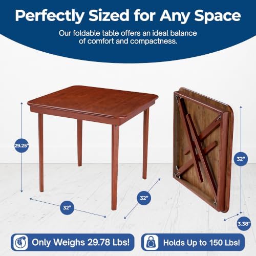 Stakmore Classic Straight Edge Square Wood Folding Table, 32x32, Cherry