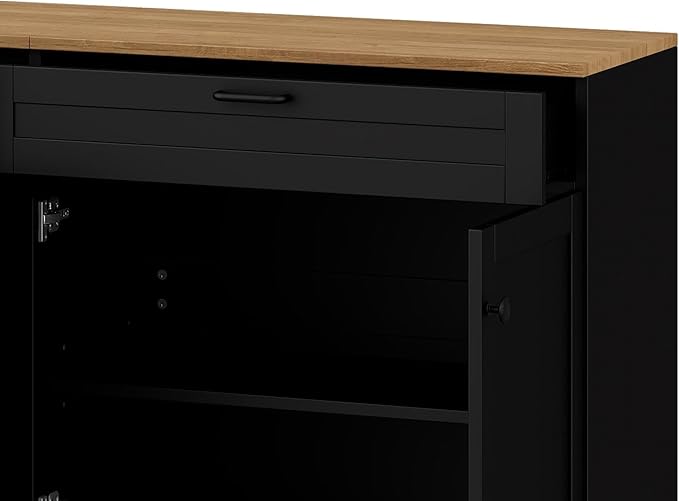 Ball & Cast Farmhouse TV Stand with 2 Drawers for TVs up to 70",Wood Grain Sideboard Buffet Cabinet w/Rustic Handles and Adjustable Shelf,Entertainment Center for Living Room,Bedroom,Black