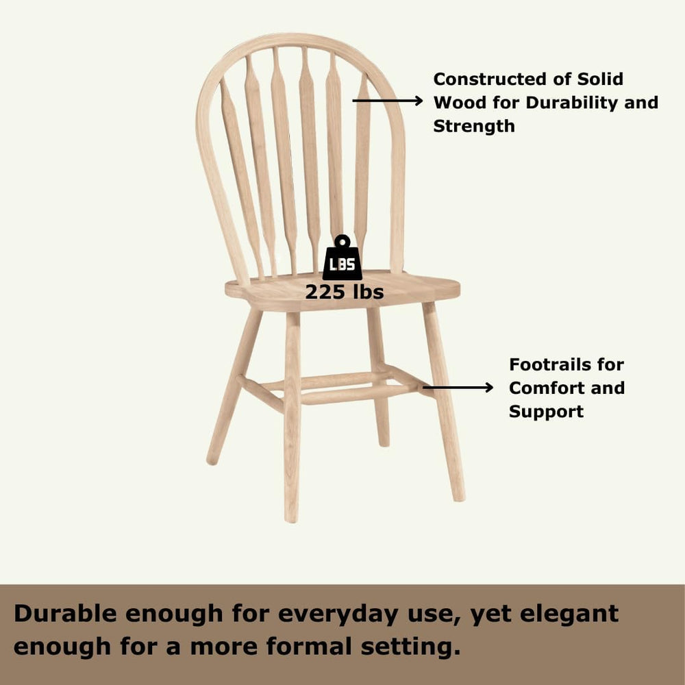 IC International Concepts Solid Wood Windsor ArrowBack Chair, Unfinished