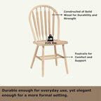 IC International Concepts Windsor ArrowBack Chair-Plain Legs 225lbs wt Capacity, Solid Real Wood, Sturdy Parawood, 19.25"W x 19.75"D x 38.25"H, Unfinished