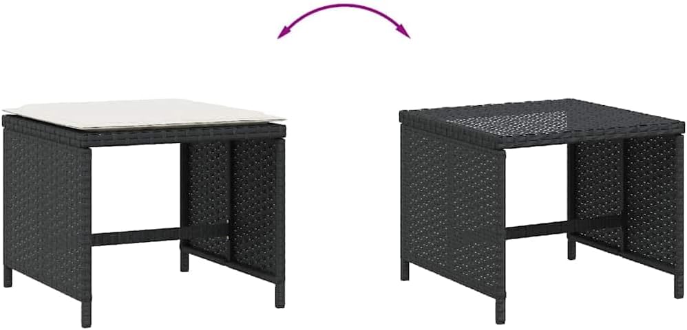 4-Piece Garden Stool Set with Cushions, Black and Cream, Square Outdoor Stool...
