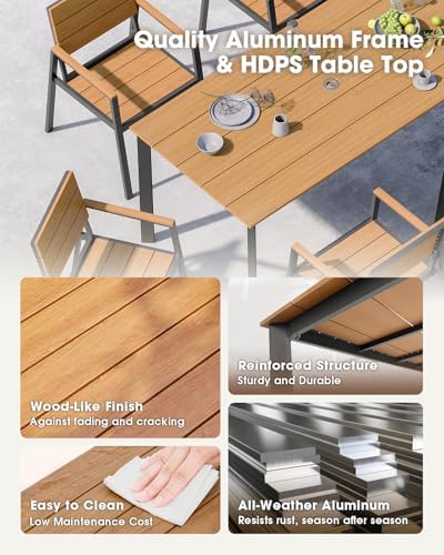 Outdoor Dining Set, Aluminum Patio HDPS Outdooor Table and Chairs Set with Um...