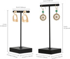 GemeShou 2pcs metal earring holder, Black T bar earring display stand, mini hangers for earrings Jewelry Photography, earring storage organizer【Black-Square Base 2pcs Height 4.3 and 5.1 inch】