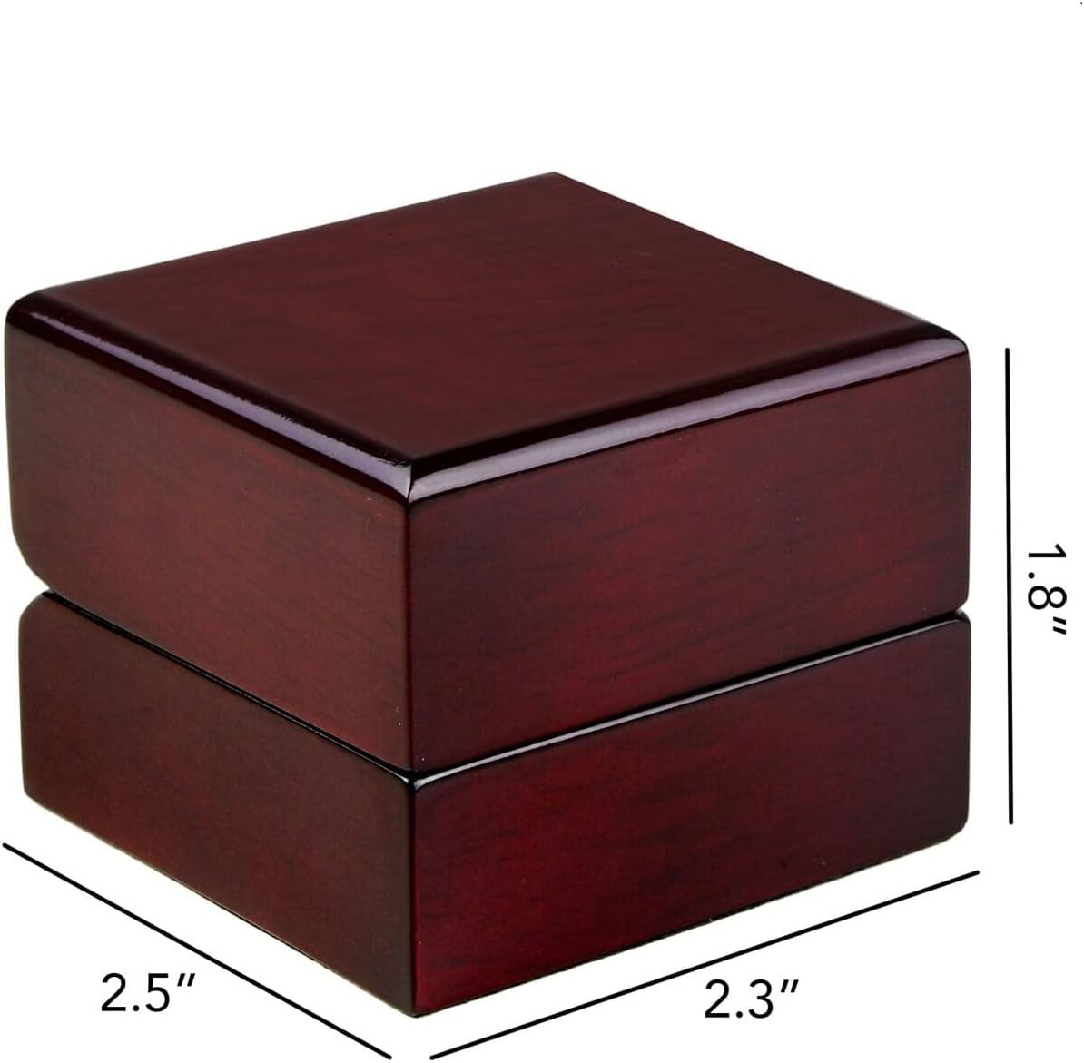 Allure - Bulk Case Of 12 - Luxury Ring Boxes With LED Light, Square Shaped Elegant Diamond Ring Case, For Unique Proposal, Small, Mahogany Wood With Black Leatherette Insert Jewelry Display Gift Box.