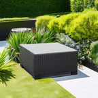Rattaner Patio Furniture Wicker Coffee Table Outdoor Garden Square Side Table with Tempered Glass Top Black