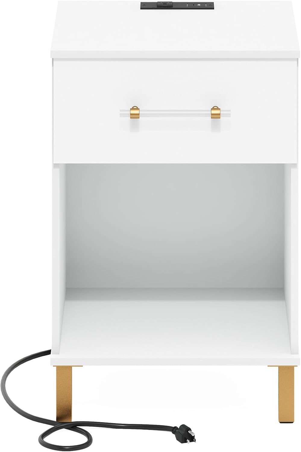 Furinno Tidur Side Table with Charging Station, End Table, Night Stand, Bedsi...