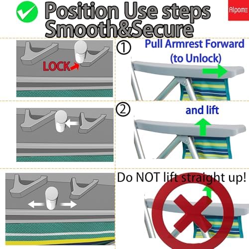 Aluminum Backpack Low Profile Beach Chair - 5-Position Lay Flat Reclining Fol...