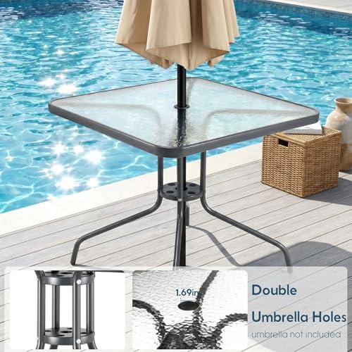 Arlopu 5 Pieces Outdoor Patio Dining Set, Glass Table and Textilene Chair