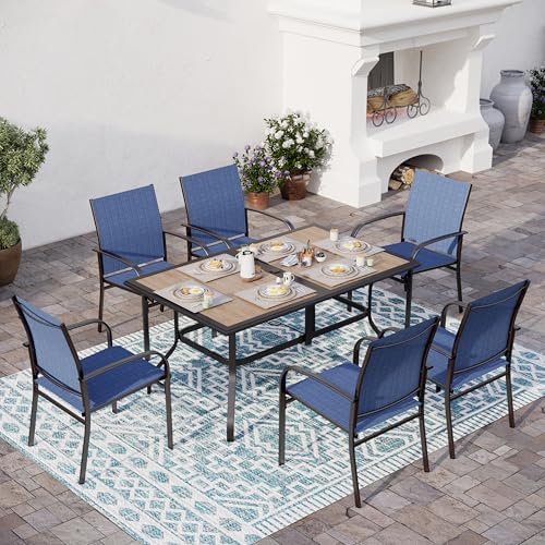 SUNSHINE VALLEY 7pc Patio Dining Set, 60”Metal Table (PVC Top) & 6 Chairs