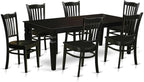 East West Furniture LGGR7-BLK-W 7 Piece Dining Room Table Set Consist of a Rectangle Kitchen Table with Butterfly Leaf and 6 Dining Chairs, 42x84 Inch, Black
