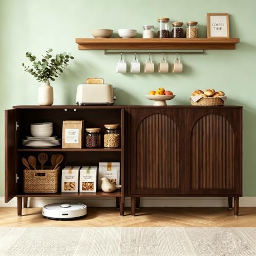 Bifins 31.5” Dark Walnut Sideboard Buffet Cabinet with Storage Set of 3