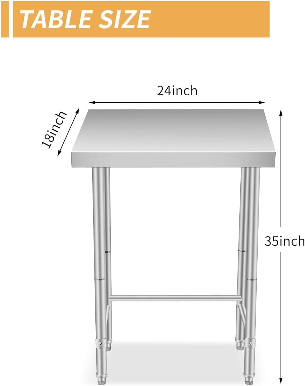 18X24x35 Inch Stainless Steel Table, NSF Heavy Duty Worktable with Open Base,...