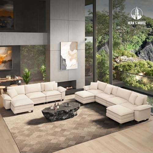 HERA'S HOUSE 3-Seat L Shaped Modular Cloud Couch Sectional Sofa Ottoman