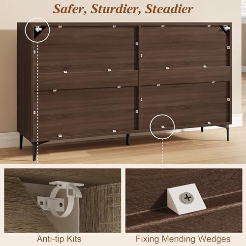 JASIWAY 48" Rattan Buffet Cabinet with Storage, Walnut Coffee Bar Cabinet