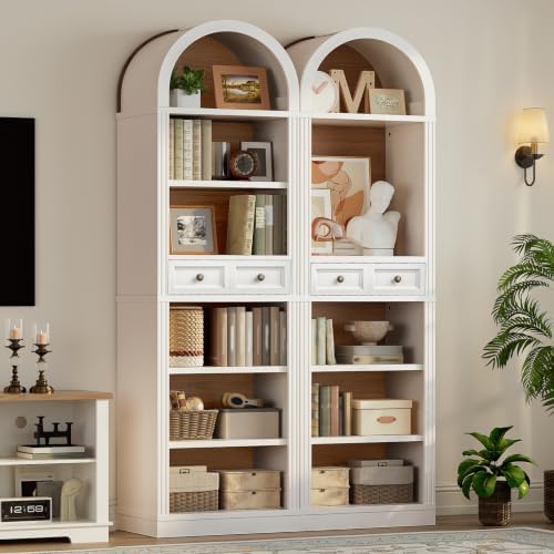RALGEND Arched Bookshelf, 73" Tall Narrow Arch Bookcase with Drawer, 6-T...