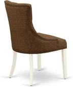 East West Furniture FRP2T18 Friona Parsons Dining Chairs - Button Tufted Nailhead Trim Brown Linen Linen Fabric Upholstered Chairs, Set of 2, Linen White