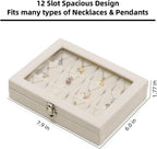 Jewelry Box Necklace Organizer Tray, Beige Necklace Display Case for Storage Jewelry Small Necklaces Display Stand 12 Slot Pendant Holder for Women