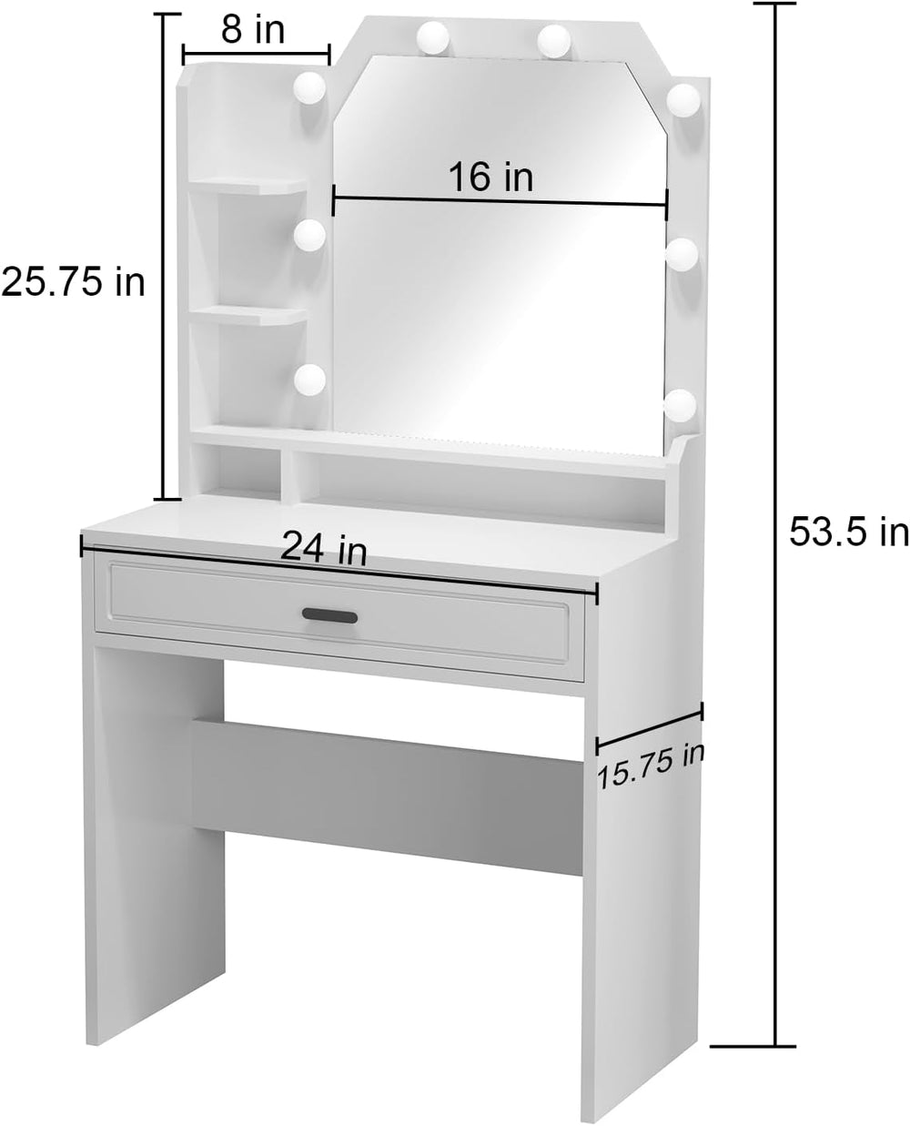 Makeup Vanity with Mirror with Lights for Girls White Lighted Vanity Desk Sma...