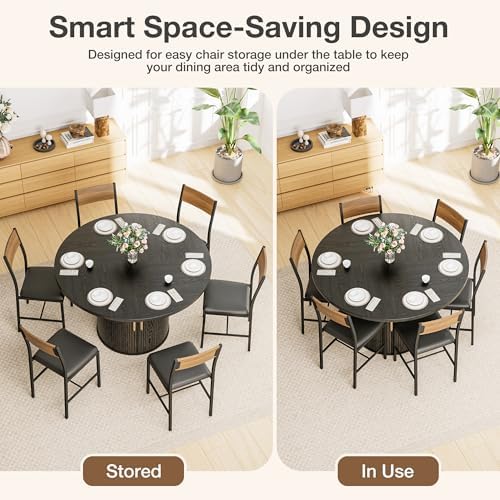 Pamapic Dining Table Set for 6, 47" Round Dining Table with Chairs, Stor...