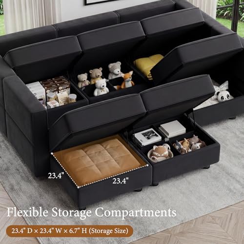 Vesgantti 92" 9 Seats Modular Sectional Sleeper Sofa with Storage, Black...