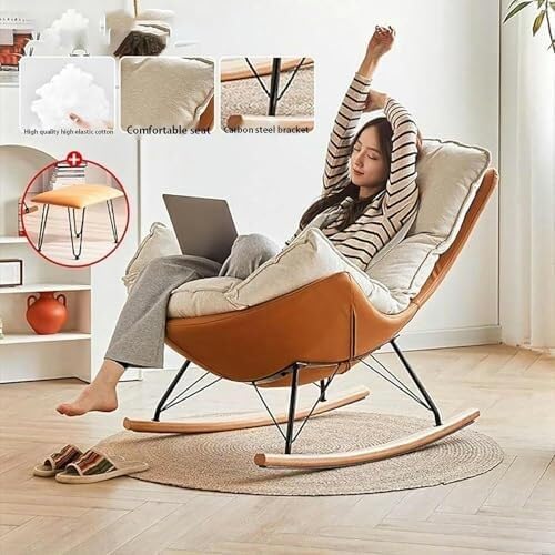 Comfortable Reclining Rocking Chair with Ottoman, Ergonomic High Lazy Sofa fo...