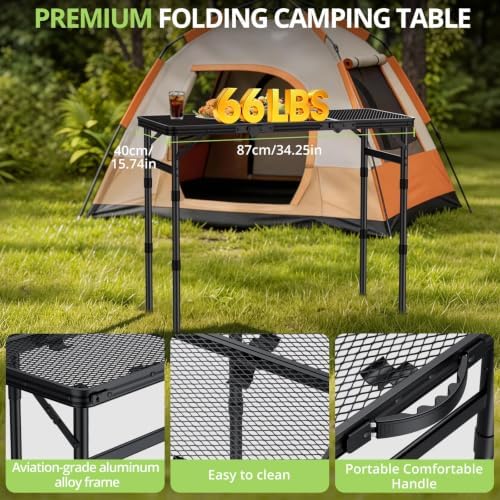 3ft Folding Grill Table, Heat-Resistant Tabletop 3 Heights 27.5"