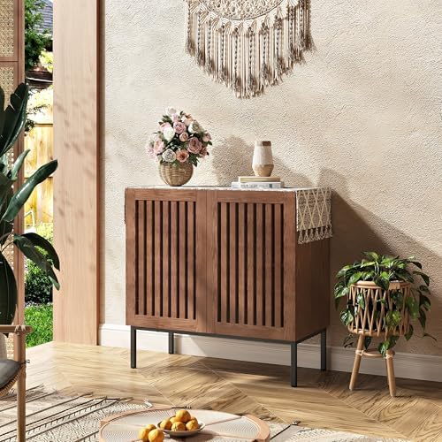 BVIUNTWO Storage Cabinet, Modern Coffee Bar with Adjustable Shelf and Metal B...
