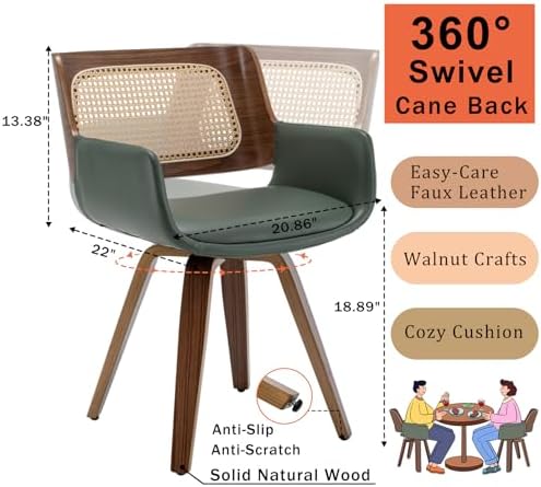 Rattan Dining Chairs with Arms, Swivel Dining Chairs with Walnut Finish