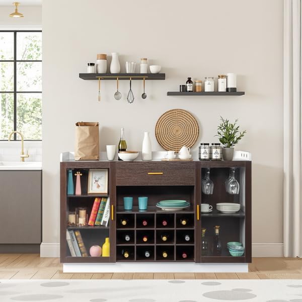 Farmhouse Wines Bar Cabinet Kitchen Coffee Bar Cabinet, Wine Bottle Rack Cabi...