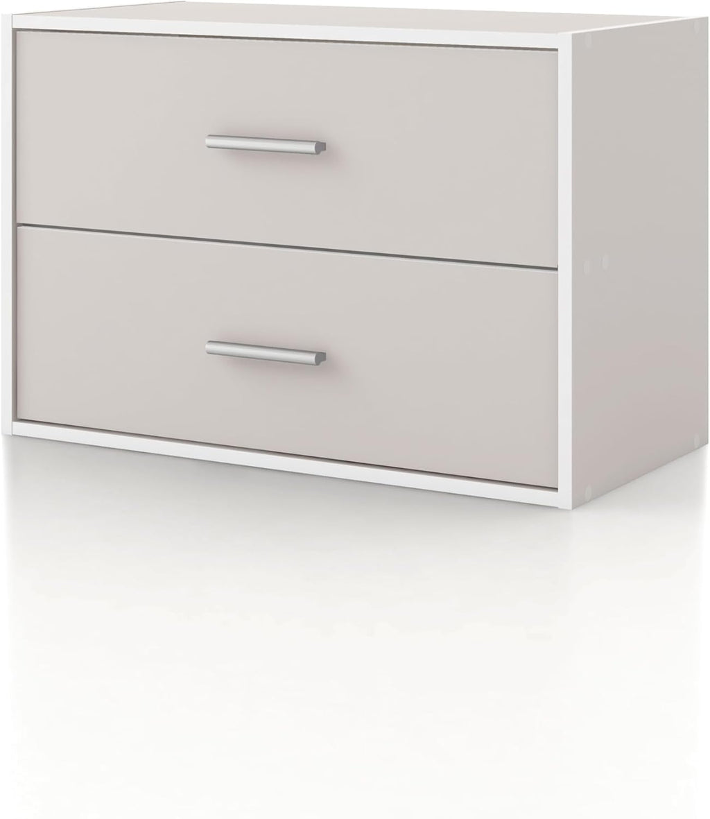 Homes: Inside + Out Apexa 2-Drawer Wooden Stackable Storage Drawers, Small Food Pantry Cabinet, Cajonera De Madera, Underbed Drawer Dorm Teen Room Decor & Bedroom, Home Office, Kitchen, Taupe Grey
