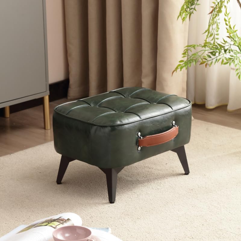 Vintage Style Faux Leather Ottoman Footstool - Wooden Frame, Upholstered Inte...