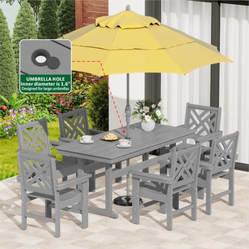 HDPE Outdoor Dining Set for 6,Patio Dining Set with Umbrella Hole,Weather Saf...
