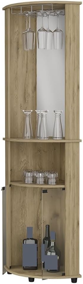 Farmhouse Rustic Corner Cabinet, Storage Locker 3-Tier Shelf with Glass Rack,...