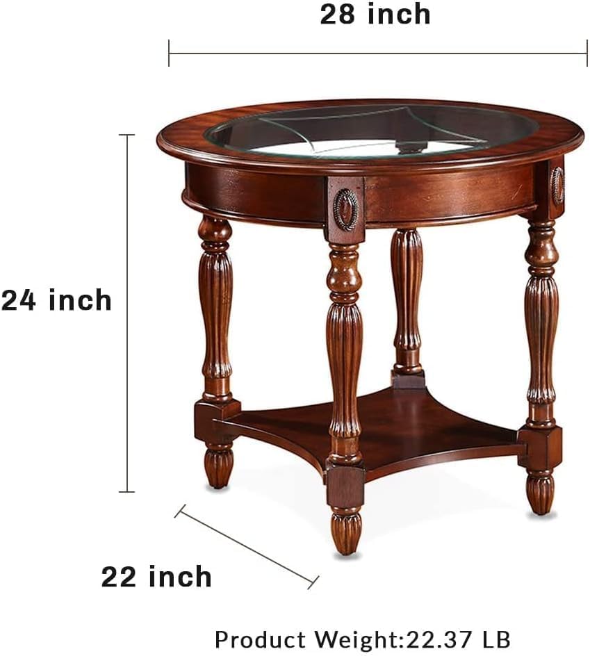 Traditional Solid Wood Oval End Table with Tempered Glass Top. Side Table for...