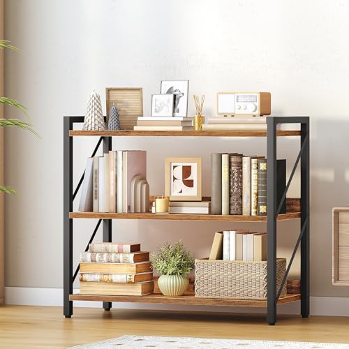HOOBRO Bookshelf, 3-Tier Industrial Bookcase, Book Shelf Storage Organizer, B...