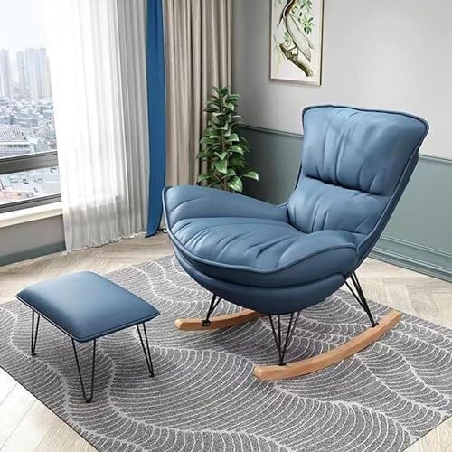 Rocking Chair with High Rest and Footstool, Reclining Glider Chair for Living...