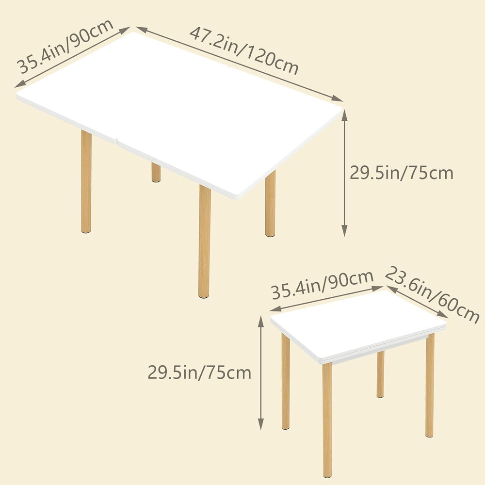 47" Wooden Foldable Kitchen Table Dining Table Rotating Table 4-6 People