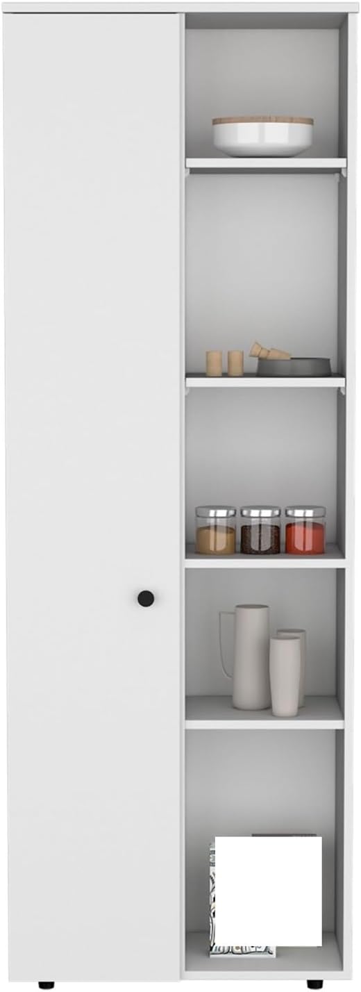 67" H Kitchen Storage Cabinet with One Door, Five Interior Shelves and F...