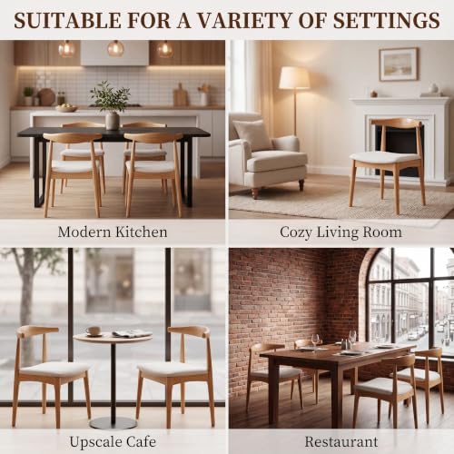 ROCITY Wood Dining Chairs Set of 4 Fabric Kitchen Chairs with Linen Cushion a...